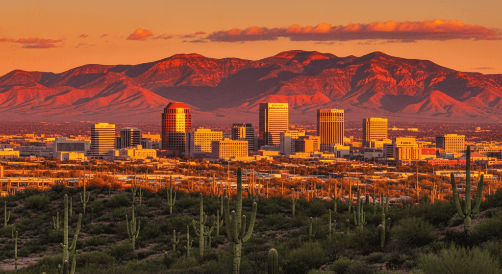 Albuquerque skyline with Sandia Mountains travel photo for cheap flights guide