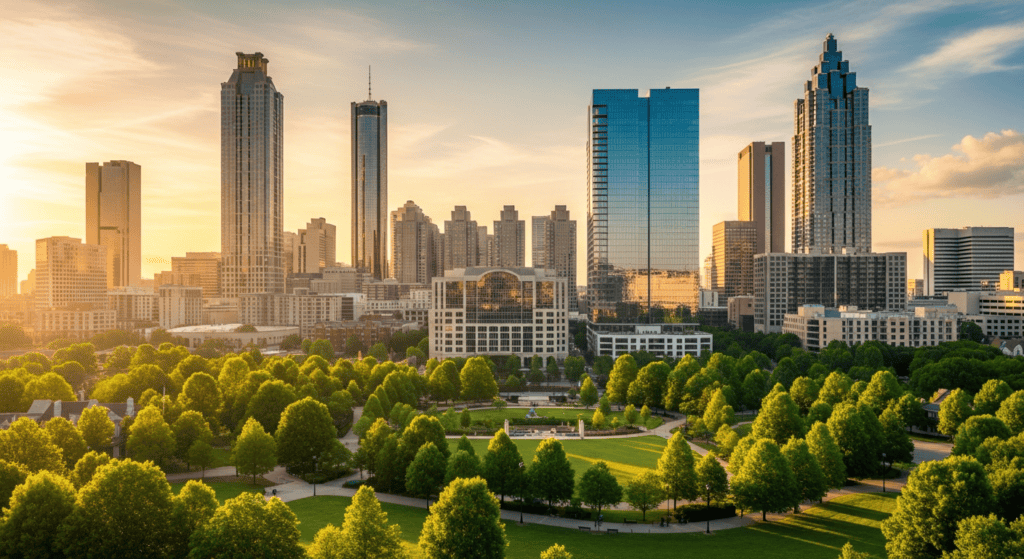 Atlanta skyline with modern skyscrapers travel photo for cheap flights guide