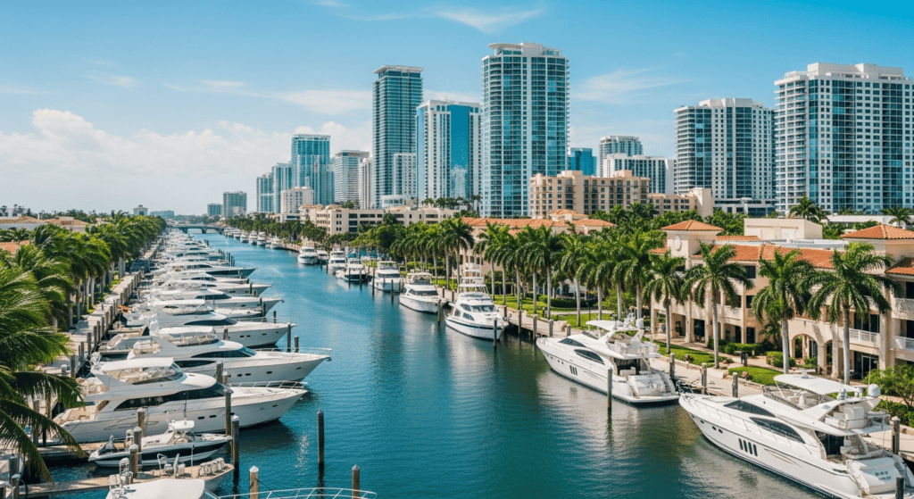 Fort Lauderdale waterfront skyline with boats travel photo for cheap flights guide