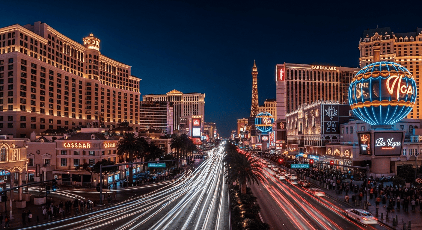 Las Vegas Strip skyline and casino lights travel photo for cheap flights guide