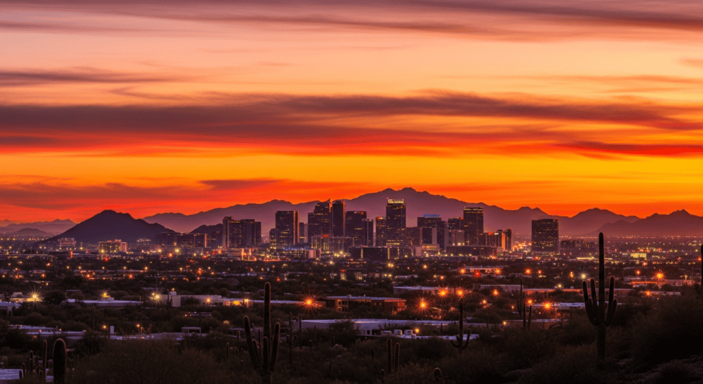 Phoenix skyline with desert mountains travel photo for cheap flights guide