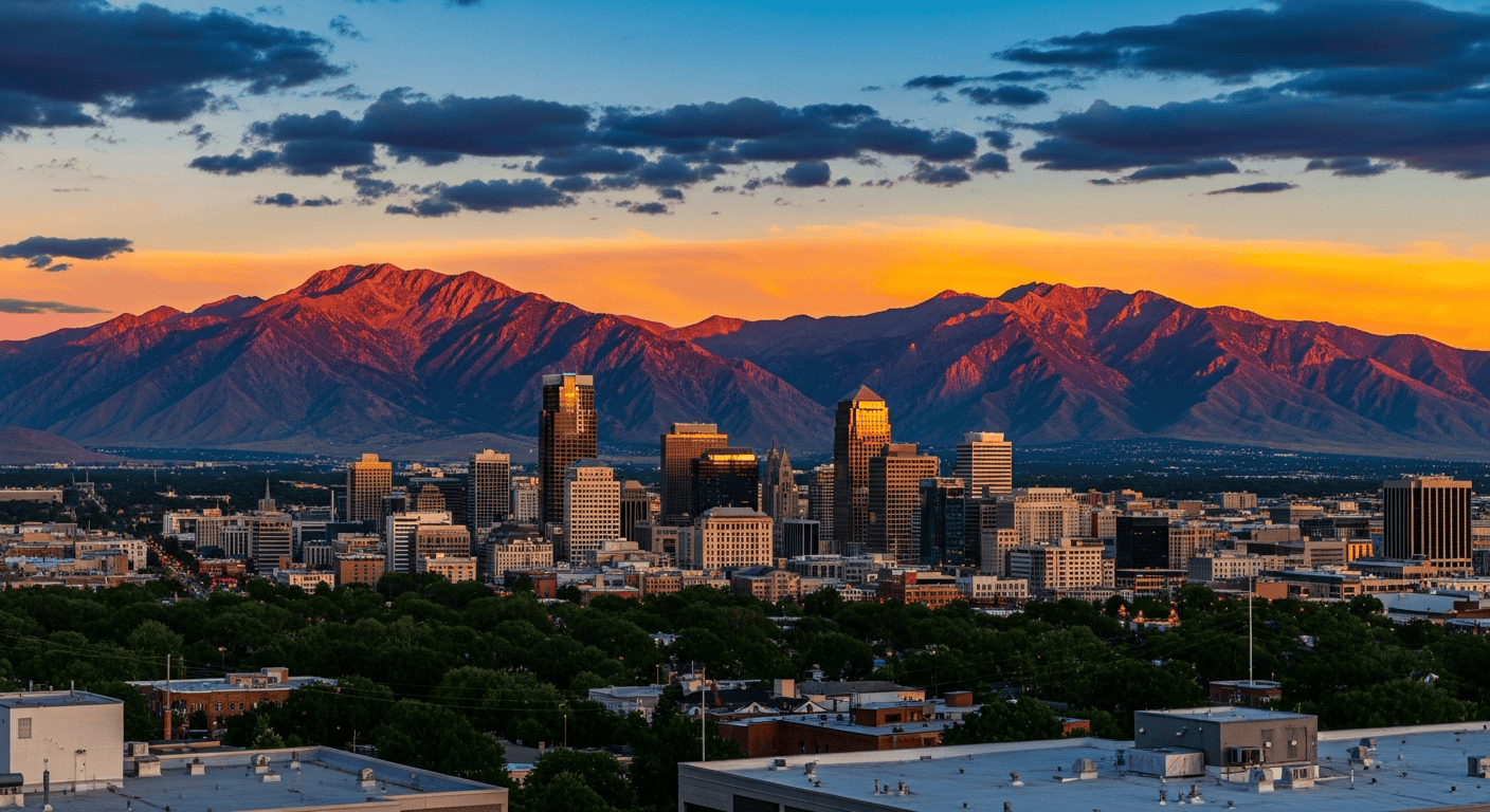 Salt Lake City skyline with Wasatch Mountains travel photo for cheap flights guide