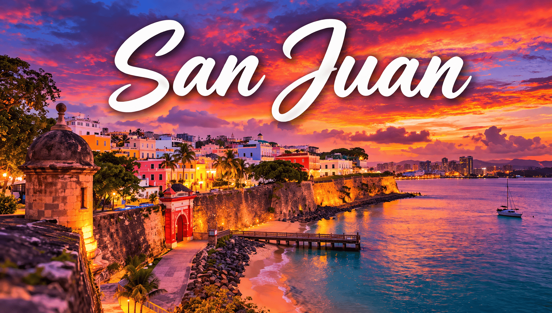 San Juan Puerto Rico historic coastline at sunset overlooking the ocean