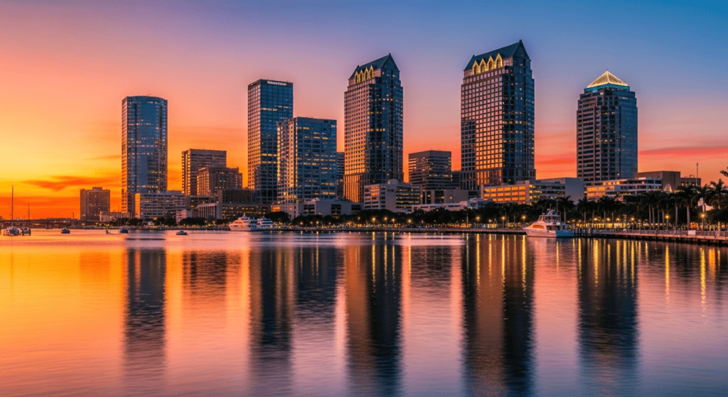 Tampa skyline along the bay travel photo for cheap flights guide