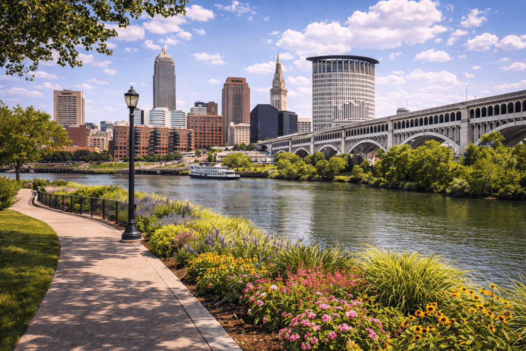 Cleveland Lake Erie shoreline with waves and natural lakefront