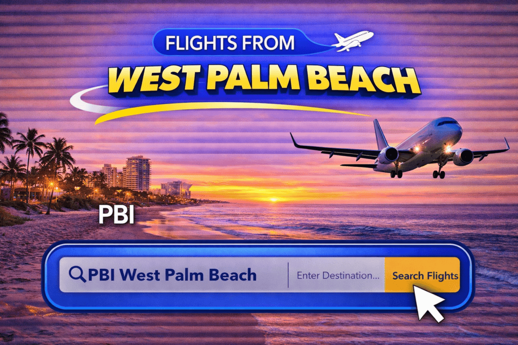 Flights from West Palm Beach waterfront with airplane