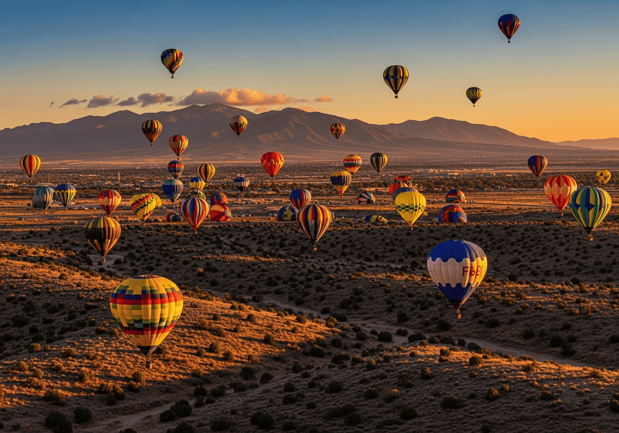 Hot air balloons over Albuquerque desert landscape showing Albuquerque travel experience