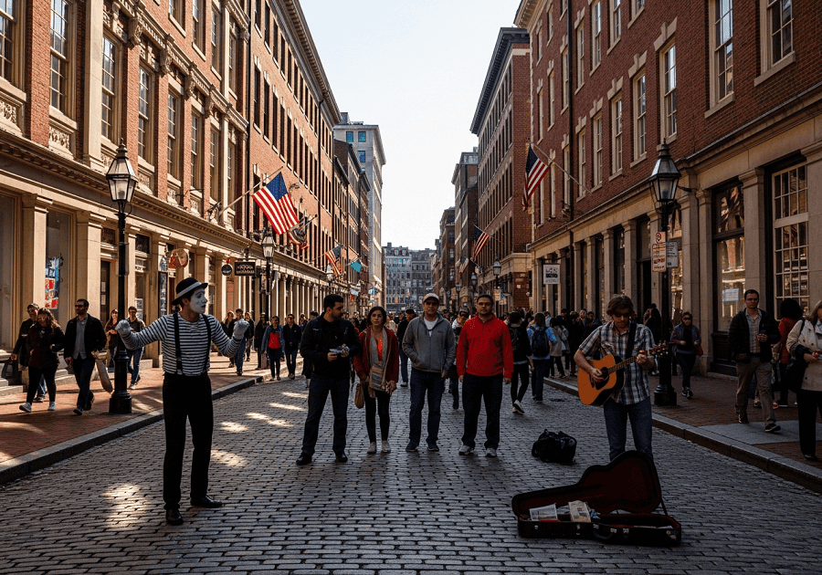 Historic Boston streets near Faneuil Hall showing Boston travel experience