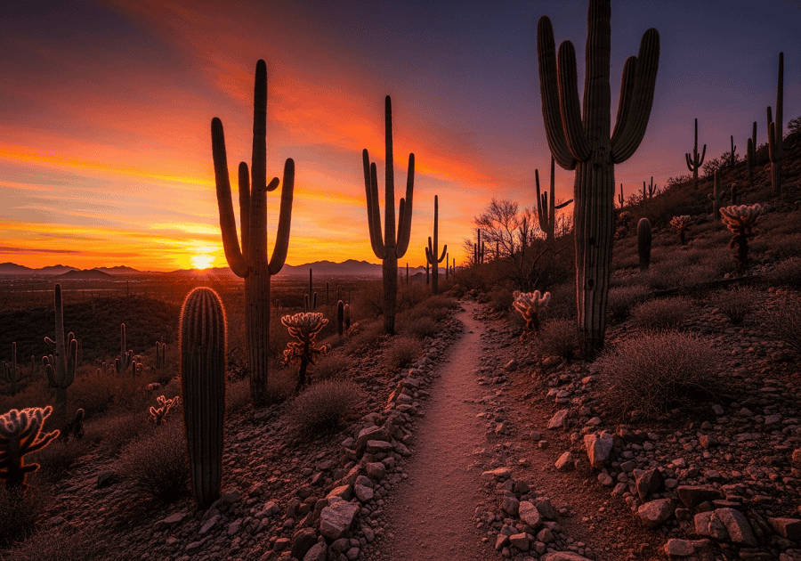 Desert landscape with saguaro cactus near Phoenix showing Arizona travel experience