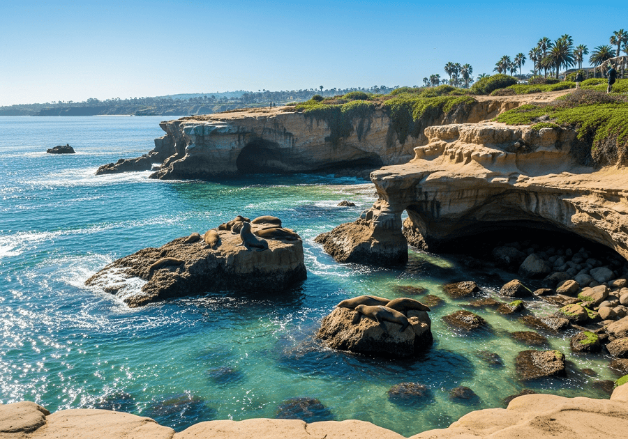 La Jolla Cove cliffs and turquoise water showing San Diego coastal travel experience