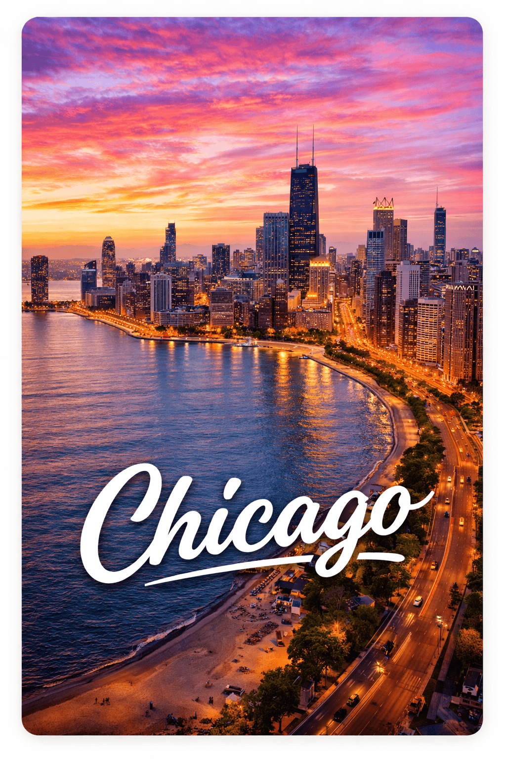 Chicago skyline along Lake Michigan waterfront travel destination